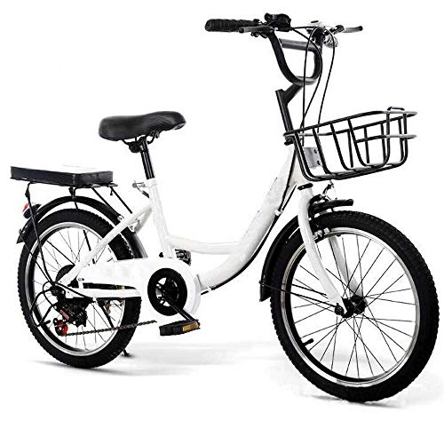 Folding Bike : Children's Bicycles 20 Inch Variable Speed ​​Mountain Bike Lightweight and Shockproof with Safety Storage Basket Kids Bike for 6-13 Years Old Kids White