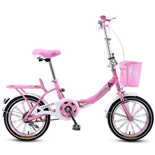 Folding Bike : Children's Folding Bike, 16 Inch Student Folding Bike Girl 6-12 Years Old Pink Bicycle Outdoor Mountain Bike Road Bike (Color : Pink)
