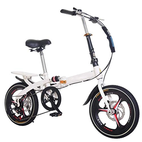 Folding Bike : Children's Folding Mountain Bike, 14 Inch 16 Inch 20 Inch One-Wheel Variable Speed Disc Brake Men's And Women's Folding Bicycle Adult Shock-Absorbing Bicycle, White, 20