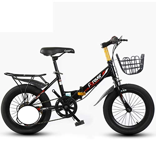Folding Bike : Children's Mountain Bike 16 Inch 20 Inch Bicycle, Folding Speed Car 6-15 Boy Primary School Mountain Bike (Color : Black, Size : 16 inches)
