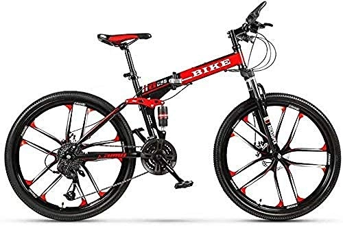 Folding Bike : Children Youth Bicycle, Foldable mountain bike 24 / 26 inch MTB bike with spoke wheel Black & Red-26Inch_27speed