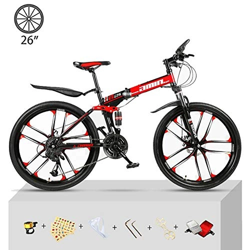 Folding Bike : CHJ Folding Mountain Bike Bicycle into A 26-Inch 21-Speed Dual Damping Off-Road Variable Speed Racing Male and Female Student Bicycle