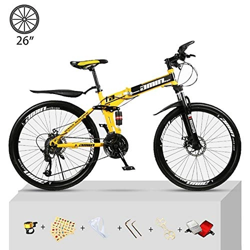Folding Bike : CHJ Mountain Bike 26-Inch Folding Portable Mountain Bike, Double Shock-Absorbing Off-Road Speed Racing, Adult Male and Female Student Bicycle, Yellow