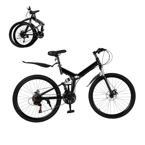 Folding Bike : Chynalys 26'' Wheels Adult Mountain Bike Bicycles 21 Speed Folding Bikes Bicycle for Adults with Double Disc Brakes, High Carbon Steel Full Suspension Adjustable Height for Mens / Womens Riding