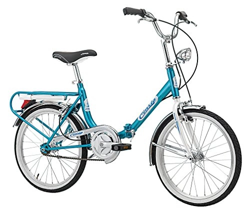 Folding Bike : Cicli Cinzia Firenze Old Style Steel Folding Bike 20 Inches Blue White