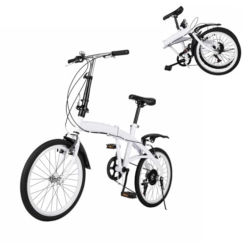 Folding Bike : Ciounmb 20" Folding Bike, 6 Speed, Handle Seat Height Adjustable, 198lbs Bearing Capacity, Dual brakes