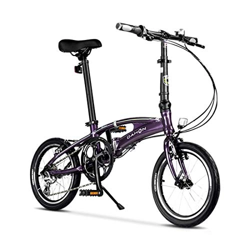 Folding Bike : City Bike 16 Inch 8-Speed Commuter Bicycle Fold Aluminum Alloy Frame For Unisex Adult, purple