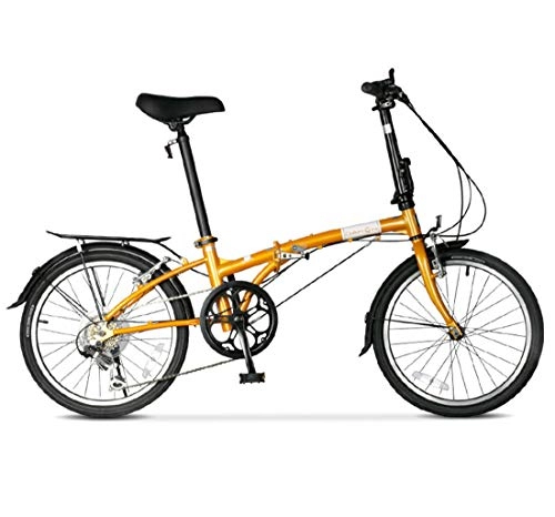 Folding Bike : City Bike 20 Inch 6-Speed Commuter Bicycle Fold High Carbon Steel Frame For Unisex Adult, yellow