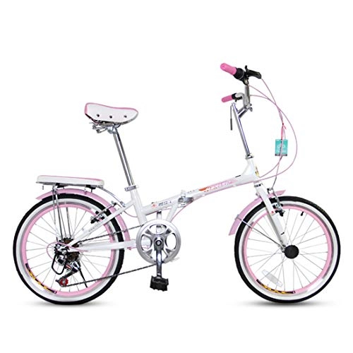 Folding Bike : City Bike 20 Inch 7-Speed Commuter Bicycle Fold High Carbon Steel Frame For Unisex Adult, pink