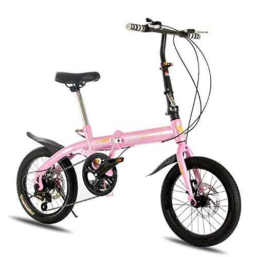 Folding Bike : City Bike Unisex Adults Folding Mini Bicycles Lightweight For Men Women Ladies Teens Classic Commuter With Adjustable Handlebar & Seat, aluminum Alloy Frame, 6 speed - 16 Inch Wheels, Pink