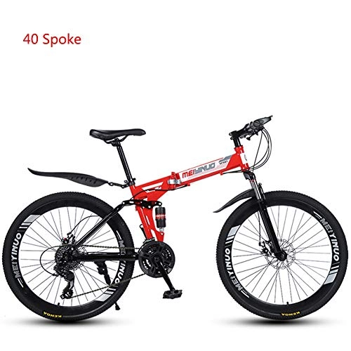 Folding Bike : CJCJ-LOVE Folding ​​Mountain Bike for Adult, 26 inch Carbon Steel Road Bikes / City Bicycle, Adjustable Speed Lightweight Aluminum Full Suspension Frame, red 40 Spoke, 24 Speed