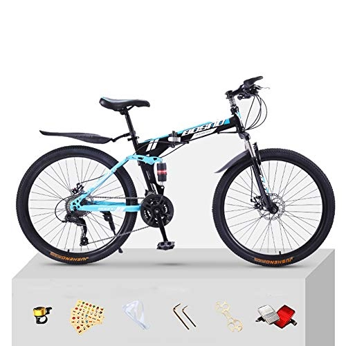 Folding Bike : CJCJ-LOVE Kid Folding Mountain Bike, 20 / 24 Inch High Carbon Steel Shock Cycling Bicycle, Double Disc Brake Road Bikes for Adults, blue+black, 20 inch+30 Speed