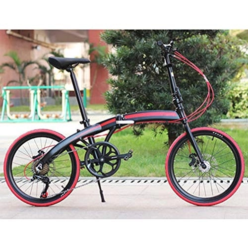 Folding Bike : CJF 20" Lightweight Alloy Folding Bicycle Bike Small Portable Road Bike with Adjustable Seat And Front Handlebar for Male And Female, A