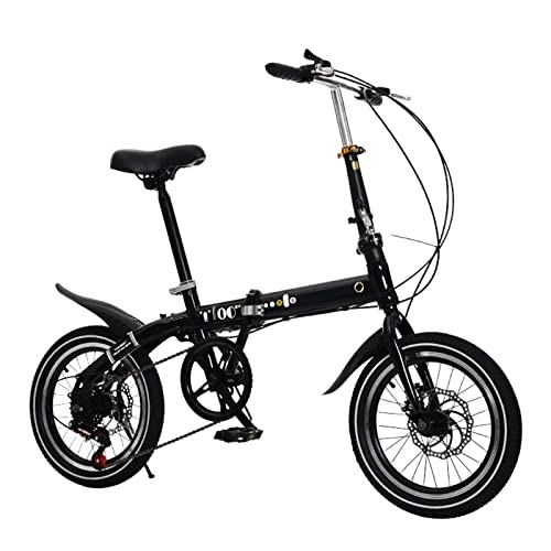 Folding Bike : CKCL Folding Bicycle - 16 inch 7-speed double disc brake mini mountain bike, light bike for men and women, youth student cycling bike with fenders, best gift for friends, Black