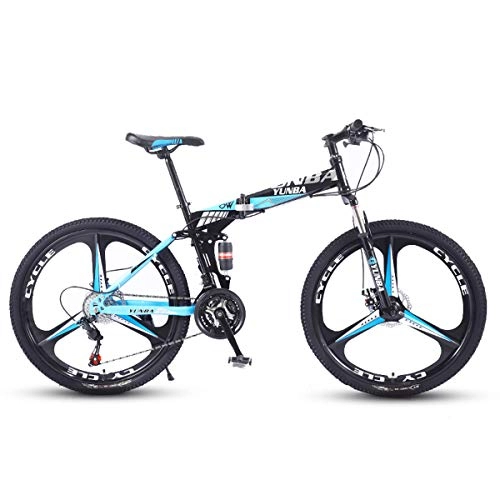 Folding Bike : CLOUDH 26 Inch 3 Spoke Wheels Folding Mountain Bike 21-Speed Mountain Bike Front Suspension Fork And Disc Brakes Bicycle, for Adult Student Outdoors Sport