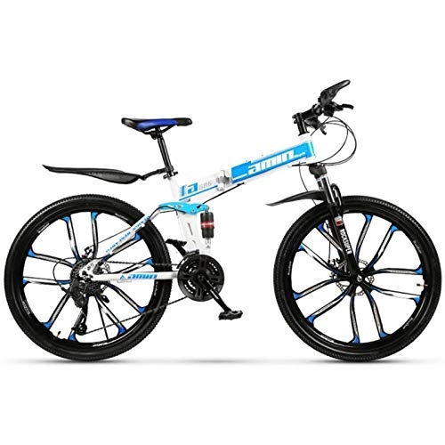 Folding Bike : CNRRT Bicycle mountain bike 30-speed steel frame 26 inch 3 radiation wheel double suspension folding bicycle (Color : 15, Size : 30speed)
