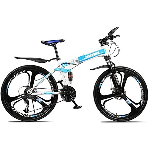 Folding Bike : CNRRT Bicycle mountain bike 30-speed steel frame 26 inch 3 radiation wheel double suspension folding bicycle (Color : 9, Size : 21speed)