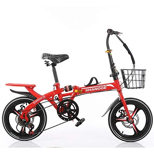 Folding Bike : COMOOC Folding bicycles, 16-inch variable speed cross-country bicycles, disc brakes, lightweight portable city folding bicycles for men and women-Red-16_inch-Variable_speed