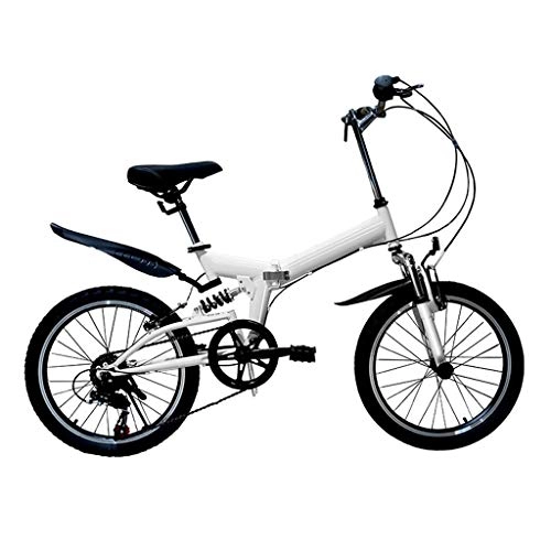 Folding Bike : Compact Folding Mountain Bike, 20 Inch Wheel, Folding Bikes With Shock Absorber, Big Tire, Aluminum Alloy Frame Folding Buckle, Variable Speed Womens Bike (Color : White)