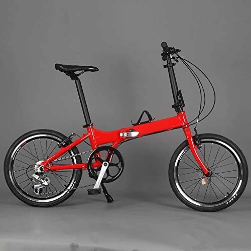 Folding Bike : Convenient 20 Inch Folding Bike With V Brakes 8 Speeds Mini Bicycle Aluminum Alloy Frame Folding Bicycle Folding (Color : Red, Size : 8 speed)
