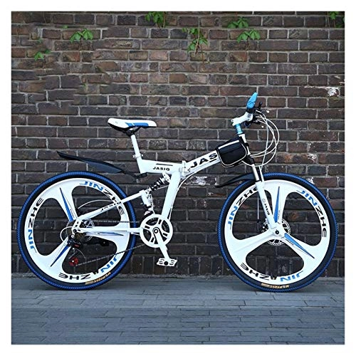Folding Bike : Convenient 24 / 26 Inch Wheel 27Speed Variable Speed Road Bicycle Adult Foldable Mountain Bike Men Carbon Steel Frame Racing Ride (Color : Blue 3 knife, Size : 27 Speed)
