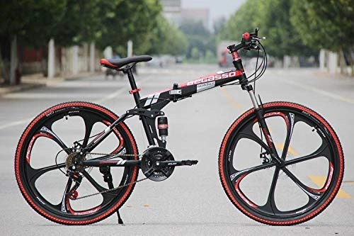 Folding Bike : Convenient Foldable Ultra-Lightweight Mountain Bike 4-Variable Speeds Dual Brake Folding Bicycle For Student Man And Women Adult Bike (Color : Black 6 blade, Size : 24)