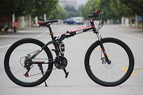 Folding Bike : Convenient Foldable Ultra-Lightweight Mountain Bike 4-Variable Speeds Dual Brake Folding Bicycle For Student Man And Women Adult Bike (Color : Black, Size : 21)