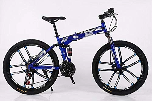 Folding Bike : Convenient Foldable Ultra-Lightweight Mountain Bike 4-Variable Speeds Dual Brake Folding Bicycle For Student Man And Women Adult Bike (Color : Blue 10 blade, Size : 30)