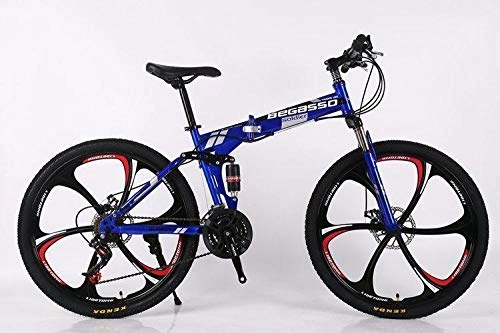 Folding Bike : Convenient Foldable Ultra-Lightweight Mountain Bike 4-Variable Speeds Dual Brake Folding Bicycle For Student Man And Women Adult Bike (Color : Blue 6 blade, Size : 24)