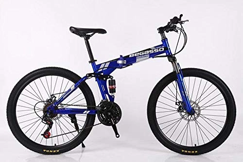 Folding Bike : Convenient Foldable Ultra-Lightweight Mountain Bike 4-Variable Speeds Dual Brake Folding Bicycle For Student Man And Women Adult Bike (Color : Blue, Size : 21)
