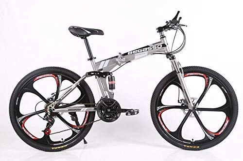 Folding Bike : Convenient Foldable Ultra-Lightweight Mountain Bike 4-Variable Speeds Dual Brake Folding Bicycle For Student Man And Women Adult Bike (Color : Gray 6 blade, Size : 21)
