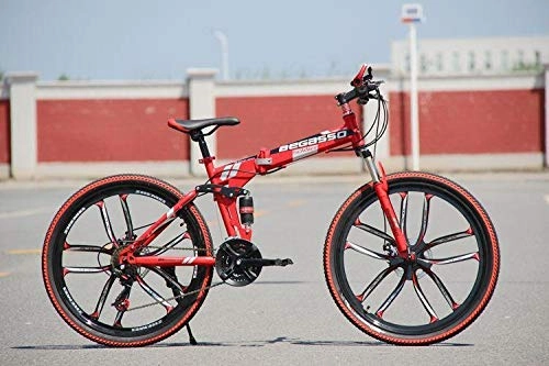 Folding Bike : Convenient Foldable Ultra-Lightweight Mountain Bike 4-Variable Speeds Dual Brake Folding Bicycle For Student Man And Women Adult Bike (Color : Red 10 blade, Size : 21)