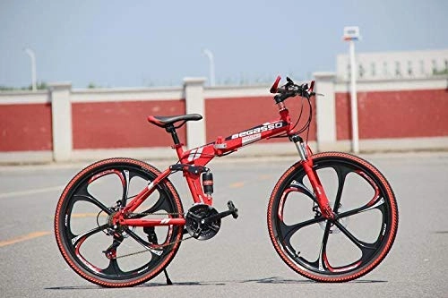 Folding Bike : Convenient Foldable Ultra-Lightweight Mountain Bike 4-Variable Speeds Dual Brake Folding Bicycle For Student Man And Women Adult Bike (Color : Red 6 blade, Size : 21)