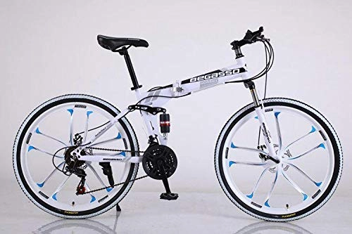 Folding Bike : Convenient Foldable Ultra-Lightweight Mountain Bike 4-Variable Speeds Dual Brake Folding Bicycle For Student Man And Women Adult Bike (Color : White 10 blade, Size : 24)
