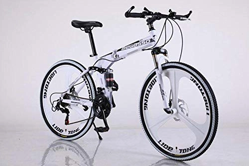 Folding Bike : Convenient Foldable Ultra-Lightweight Mountain Bike 4-Variable Speeds Dual Brake Folding Bicycle For Student Man And Women Adult Bike (Color : White 3 blade, Size : 30)