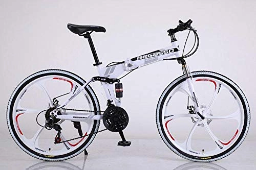 Folding Bike : Convenient Foldable Ultra-Lightweight Mountain Bike 4-Variable Speeds Dual Brake Folding Bicycle For Student Man And Women Adult Bike (Color : White 6 blade, Size : 21)
