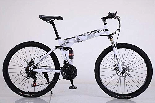 Folding Bike : Convenient Foldable Ultra-Lightweight Mountain Bike 4-Variable Speeds Dual Brake Folding Bicycle For Student Man And Women Adult Bike (Color : White, Size : 21)