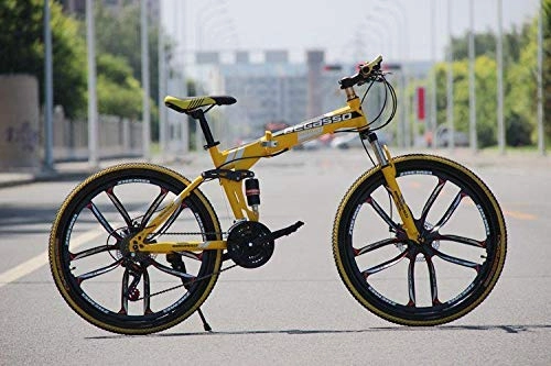 Folding Bike : Convenient Foldable Ultra-Lightweight Mountain Bike 4-Variable Speeds Dual Brake Folding Bicycle For Student Man And Women Adult Bike (Color : Yellow 10 blade, Size : 27)