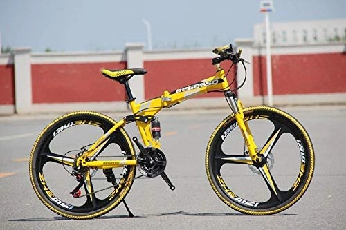 Folding Bike : Convenient Foldable Ultra-Lightweight Mountain Bike 4-Variable Speeds Dual Brake Folding Bicycle For Student Man And Women Adult Bike (Color : Yellow 3 blade, Size : 21)