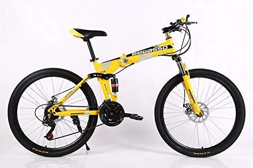 Folding Bike : Convenient Foldable Ultra-Lightweight Mountain Bike 4-Variable Speeds Dual Brake Folding Bicycle For Student Man And Women Adult Bike (Color : Yellow, Size : 27)