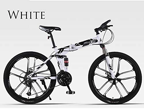Folding Bike : Convenient Mountain Bike Folding Bicycle 26 Inch Speed Off-road Double Shock Absorbing Racing Student Adult Men And Women (Color : White, Size : 26 inch 24 speed)