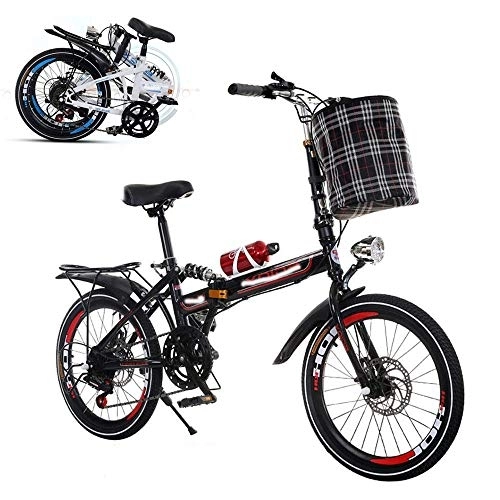 Folding Bike : COTBY Folding Adult Bicycle, 26-inch Variable Speed Portable Bicycle Shock Absorption Damping Front and Rear Double Disc Brakes Reinforced Frame Anti-skid Tires(Red)