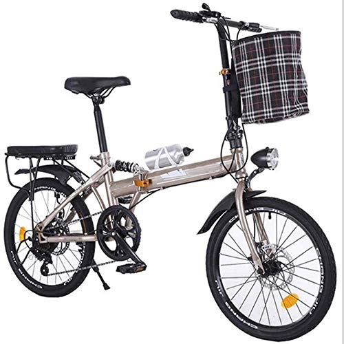 Folding Bike : COUYY 20-inch folding bicycle, city folding bicycle, adult ultra-light portable disc brake shock absorber 6-speed mountain bike, Grey