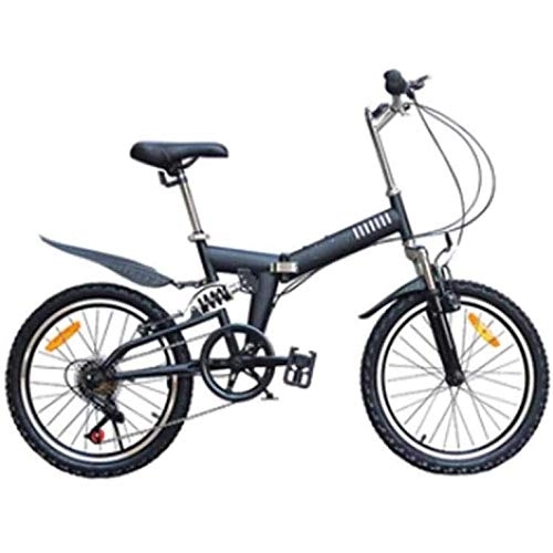 Folding Bike : COUYY 20-inch folding bike, ultra-light portable folding mountain bike, 20-inch 6-speed fully shock-absorbing mountain bike, adult bike, Black