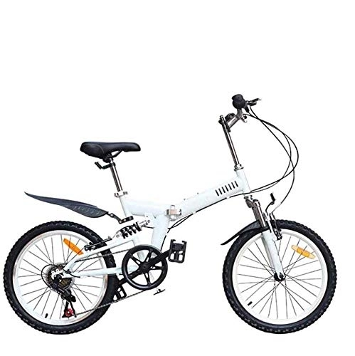 Folding Bike : COUYY 20-inch folding bike, ultra-light portable folding mountain bike, 20-inch 6-speed fully shock-absorbing mountain bike, adult bike, White