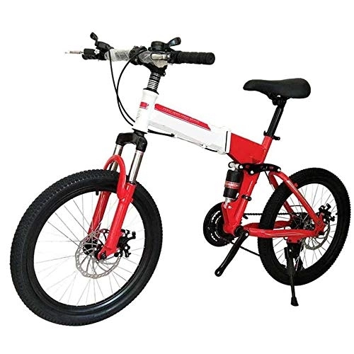 Folding Bike : COUYY 20-inch folding mountain bike bicycle snowmobile, 4.0 super wide tire double shock absorption adult bicycle men and women beach road bike, Red