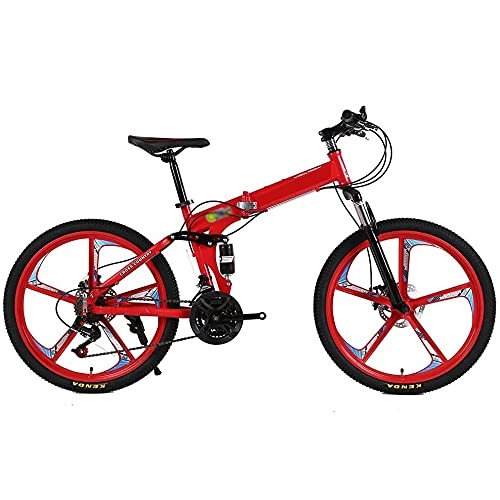 Folding Bike : COUYY 24 / 26 inch mountain bike folding bike dual-disc brakes full suspension non-slip cross-country speed racing for men and women, 21 speed, 26 inches