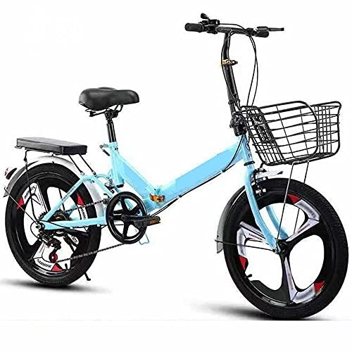 Folding Bike : COUYY Bicycle 20 inch new folding one-wheel variable speed student bicycle, Blue