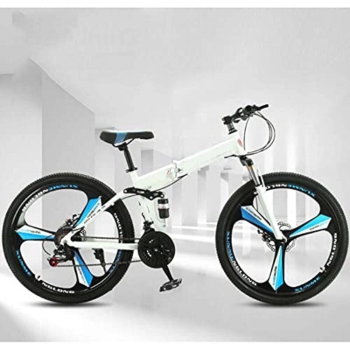 Folding Bike : COUYY Bicycle 21-speed foldable variable speed one-wheel mountain bike male and female adult student bicycle road bike, White, 24
