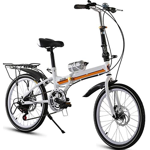 Folding Bike : COUYY bicycle bike 16 inch 20 inch bicycle with rear rack, double disc brakes, folding bicycle, with variable speed bicycle, White, 20